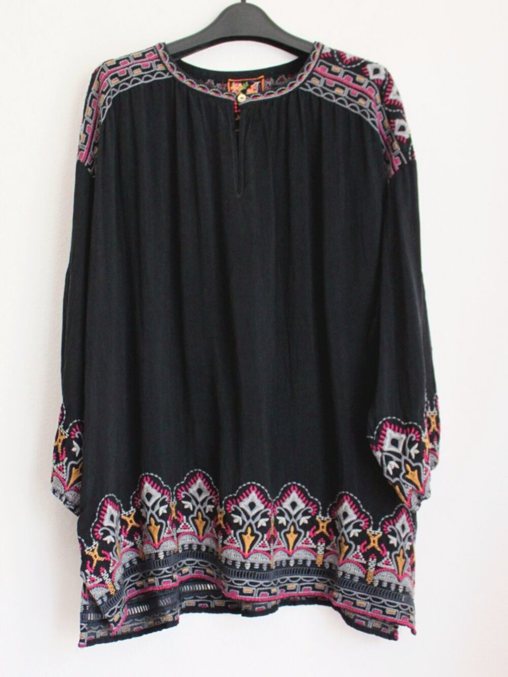 NEW JOHNNY WAS Margot Blouse $298, Size XXL, Black Boho Chic Embroidery